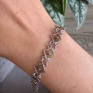 Two-tone Silver and Gold Bracelet Vintage Sterling Silver 925 7.5”